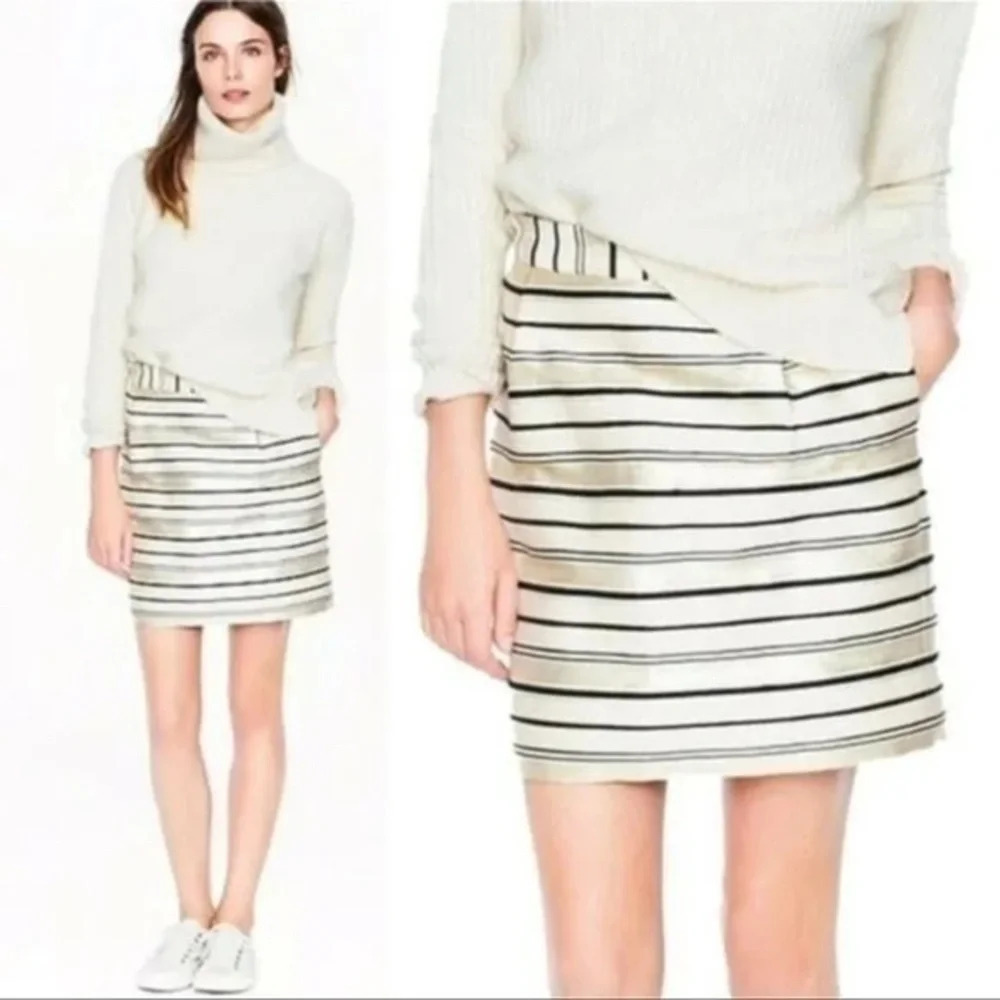 J. Crew | Gold Black Metallic Shimmer Stripe Silk Blend Skirt w/ Pockets Size 00
